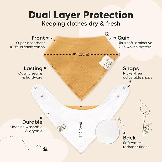 KeaBabies 8-Pack Bandana Bibs for Baby Girls, Boys - Organic Cotton Baby Bibs for Drooling & Teething Newborn, Toddler, Infant 0-36 months, Extra Soft, Absorbent Cloth with Snaps (Eclipse/Quin)