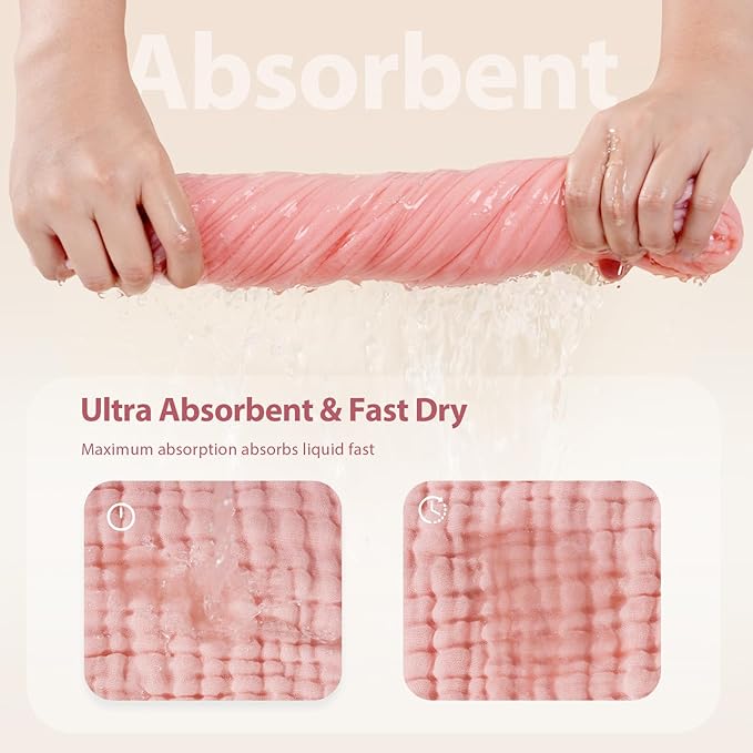 Hooded Baby Towels for Newborn - 2 Pack, 100% Muslin Cotton, Baby Bath Towels with Hood, Soft and Absorbent for Girls Infant, Toddler and Kids, Large 32x32 Inches, Newborn Essential