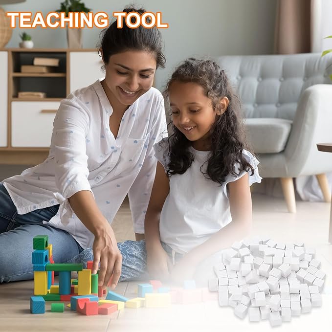 uxcell 300Pcs Wood Blocks for Crafts, 1cm Unfinished Wood Cube Solid Wooden Blank Square Block for DIY Craft Projects Personalized Gifts, White