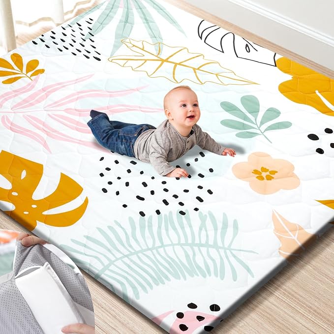 Premium Foam Baby Play Mat 59x59 – Removable & Machine Washable Cover, Extra Thick Padding Playpen Mat, Non-Slip Crawling Mat, Easy to Clean for Infants, Toddlers & Babies