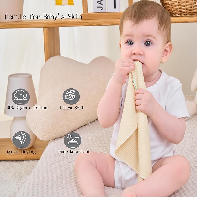 Organic Cotton Baby Washcloths - 10 Pack | Ultra-Soft Newborn Face Bath Towel - Reusable Baby Wipes for Delicate Skin Thin & Lightweight, Perfect for Babies, Kids, Toddlers, Infant (Stripes)