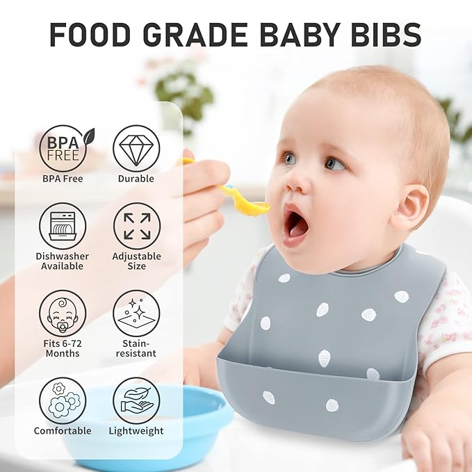 ME.FAN Silicone Baby Bibs for Babies & Toddlers | Adjustable Silicone Bibs Set of 2
