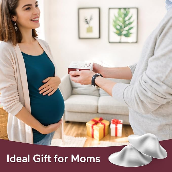 Momcozy 999 Silver Nursing Cups, Hole-Free Design, 999 Silver Nipple Shields, Breastfeeding Essentials, Silver Nipple Shields for Breastfeeding Newborns, Metal Nipple Shields, XL Size