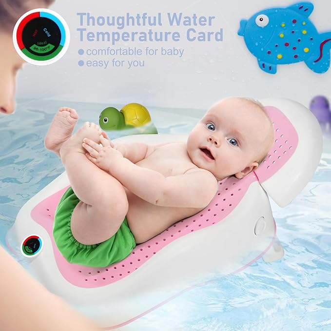 Baby Bath Support Newborn Bathtub with Thermometer,Foldable Baby Tubs for Newborns Baby Bathtub,Sink Baby Bath Tub for Newborn Tub Infant Bathtub Baby Bather,Baby Tub Baby Bath Essential (Pink White)