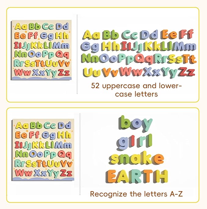 Alphabet Puzzles for Toddlers, ABC Puzzle Toys Wooden Montessori Early Learning Board Preschool Educational Easter Gift for Girls Boys Kids Ages 3+