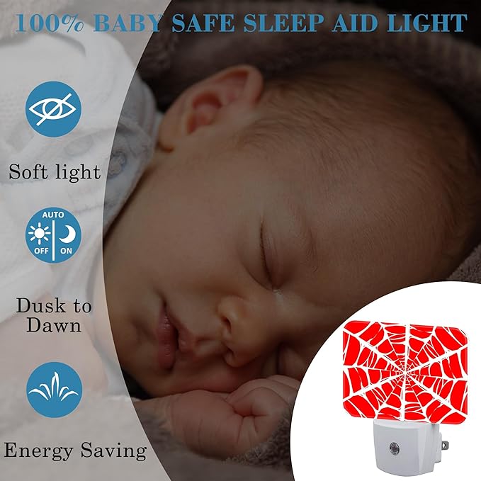 White Spider Web Night Light for Kids, Spider Web LED Night Light Plug into Wall with Dusk to Dawn Sensor for Girls Boys Women Men Room, Hallway, Kitchen, Bathroom, Stairs Decor