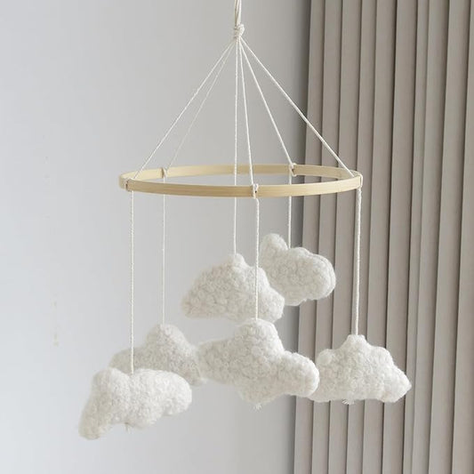 Cloud Mobile for Crib Boho Baby Mobile for Crib Bassinet Boucle Cloud Crib Mobile for Girls Boys Neutral Nursery Mobiles
