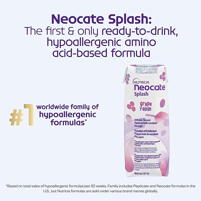 Nutricia Neocate Splash - Ready-to-Feed Hypoallergenic, Amino Acid-Based Toddler and Junior Formula - Grape - 8 fl oz (Case of 27)