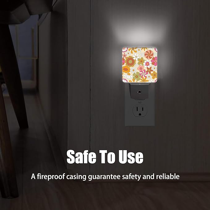 Vintage Boho Floral Night Light Plug in Wall Lamp Smart Dusk to Dawn Sensor for Home Decorative, Kids Room Bedroom Bathroom Kitchen Hallway Gifts