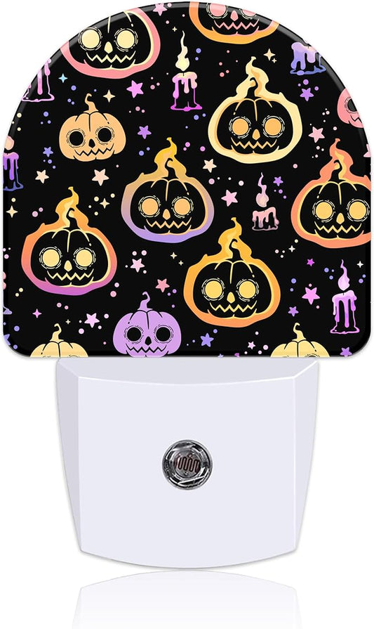 Halloween Burning Pumpkins Candles Night Light for Kids, LED Night Light Plug into Wall with Dusk to Dawn Sensor for Girls Boys Women Room Decor, Hallway, Kitchen, Bathroom, Nursery, Stairs