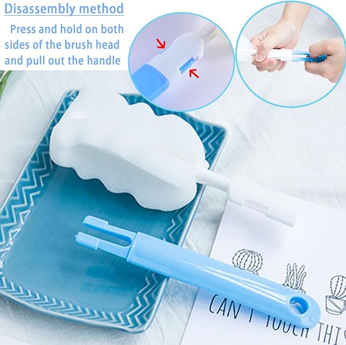 Bottle Brush 8PCS Sponge Cup Brush Set Cup Scrubber Brush Portable Long Handle Water Bottle Cleaner Brush for Baby Bottles Vacuum Flasks Mugs Glasswares (8PCS)