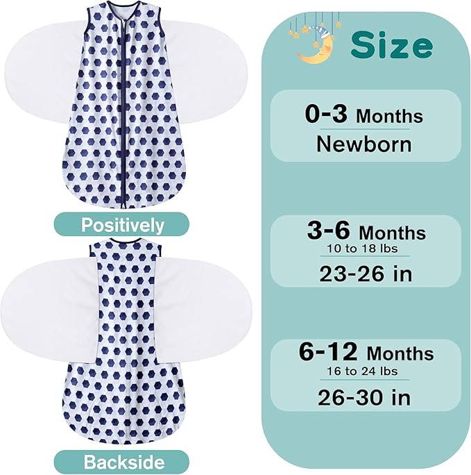 Newborn Sleep Sack Baby Swaddle,3-Way Adjustable Wearable Blanket,100% Rayon Cotton Swaddling Sleeping Bag，TOG 0.5 (Soccer & Triangles, 6-12 Months)