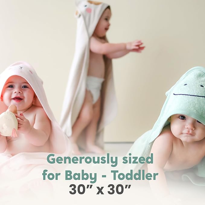 CuddleBug Hooded Baby Bath Towel & Washcloth Set (Frog) - 100% Cotton Terrycloth Hooded Baby Towels for Newborn & Toddler, Super-Soft & Ultra-Absorbent, Newborn Essentials (30" x 30") - Sage Green