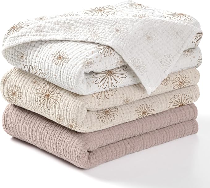 lulumoon Baby Muslin Swaddle Blankets: Soft Receiving Blanket for Newborn - Cotton Swaddling Blankets for Neutral 3Pack(SandDaisy)