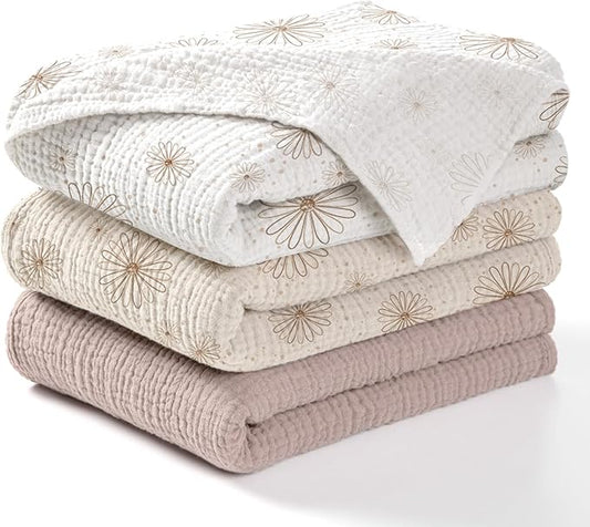 lulumoon Baby Muslin Swaddle Blankets: Soft Receiving Blanket for Newborn - Cotton Swaddling Blankets for Neutral 3Pack(SandDaisy)