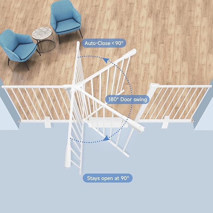 61"-113" Extra Wide Baby Gate for Stairs. Large Child Gate Extra Long. Auto Close Safety Baby Gates, Durability Dog Gate for The House, Doorways. Gates for Dogs Indoor, White Pressure Pet Gate.
