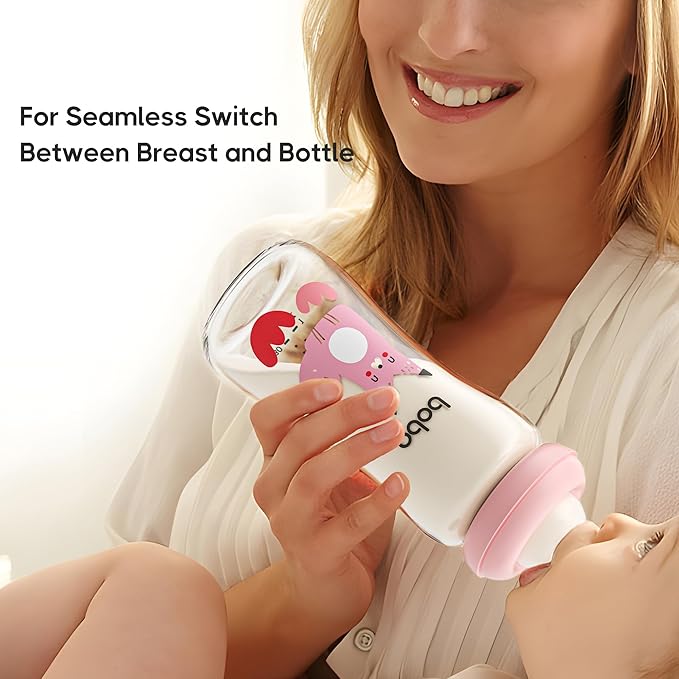 YOHKOH Natural Glass Baby Bottle with Natural Response Nipple, Newborn Anti-Colic Baby Bottles, Wide Neck Mushroom Cap Baby Bottle, Clear (8.8ounce (Pack of 4), Multicolour2)