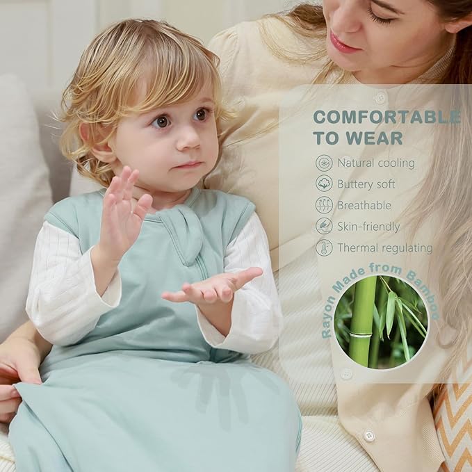 Mosebears Unisex Rayon Made from Bamboo Sleep Sack with 2-Way Zipper,2.5 Tog Baby Winter Sleep Sack (Calm Sage,6-18 Months)