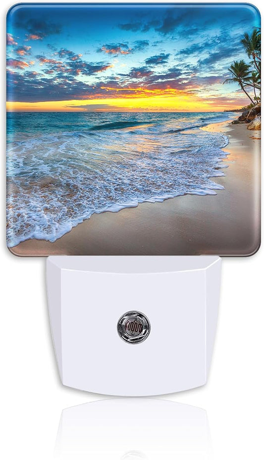Sunrise on Tropical Beach Plug Night Light,Coconut Trees Night Light Lamp Auto Sensor Energy Efficient Dusk to Dawn Lights for Girls Boys Women Room Decor,Hallway,Kitchen,Bathroom,Nursery,Stairs