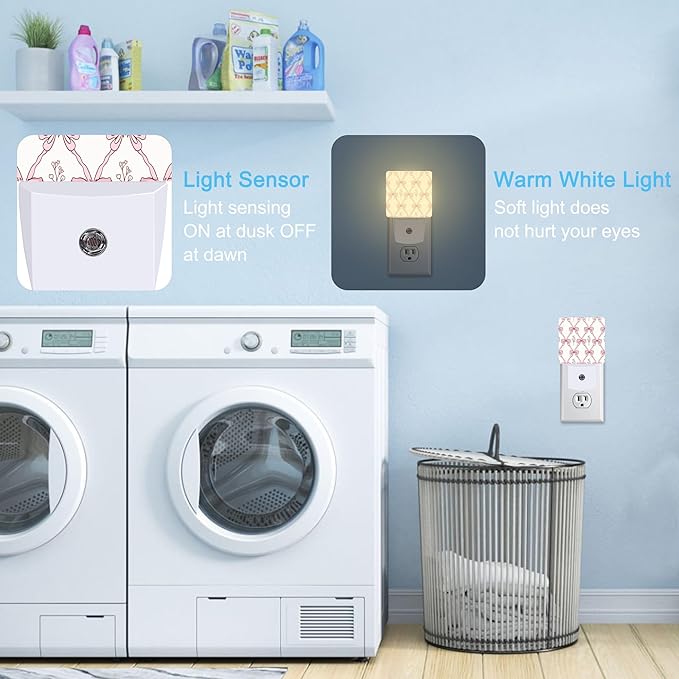 Vintage Retro Pink Ribbon Plug in Night Light with Auto Dusk to Dawn Sensor,Warm Night Lights for Boys Girls Bedroom Bathroom Hallway Kids Room Gifts