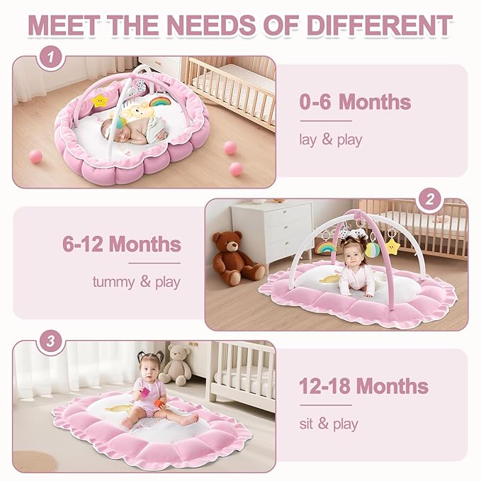 OCATO Baby Play Mat Gym: Baby Gril Gifts Tummy Time Mat Baby Play Gym Thick Large Baby Activity Center from Newborn to Toddler Skills Development Baby Essentials Baby Shower Gifts Ball Pit Cat Dog Bed