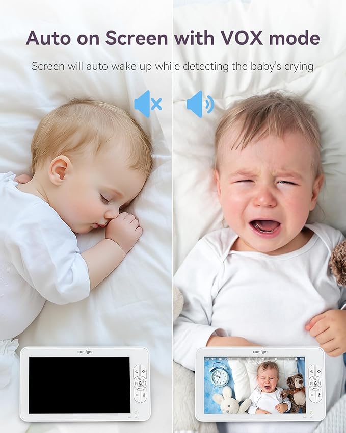 7" Split-Screen Baby Monitor with 2 1080P Cameras, 720P HD No WiFi Monitor with a Flexible Bracket, Video Baby Monitor with Camera and Audio, 2 Way Audio, Remote PTZ, Auto Night Vision