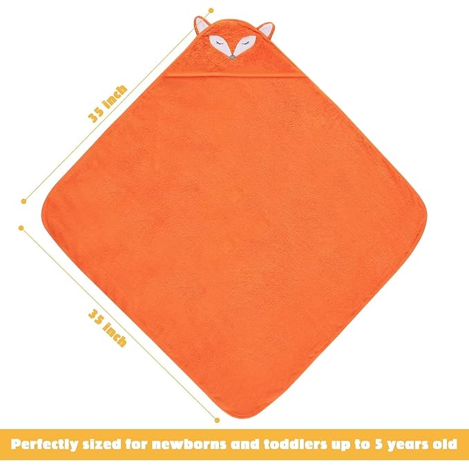 Touchat Baby Towels with Hood Soft Toddler Bath Towel for Infant Newborn Bathrobe for Kids 0-4 Years Essentials for Babies (Fox Kit, 35.1''x35.1'')