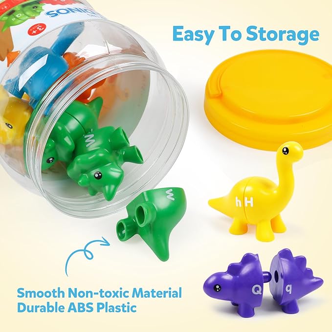 Matching Letters Counting Dinosaur Toys with Double-Sided ABC Alphabet Preschool Learning Uppercase Lowercase Sensory Sorting Educational Montessori Toy Sets for Kids Toddler Aged 3+ Years Old