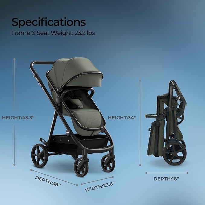 Mompush Meteor2 Baby Stroller 2-in-1 with Newborn Mode, Large Shock-Absorbing Wheels, Car Seat Adapter Included – Full-Size Infant & Toddler Stroller for All-Terrain Family Outings