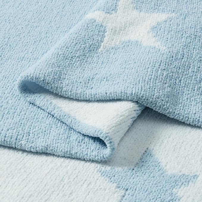 CREVENT 30"X40" Cozy Soft Warm Chenille Baby Blanket for Girls Boys, Newborn Essentials for Infant, Baby Shower Receiving Gift - Blue Star