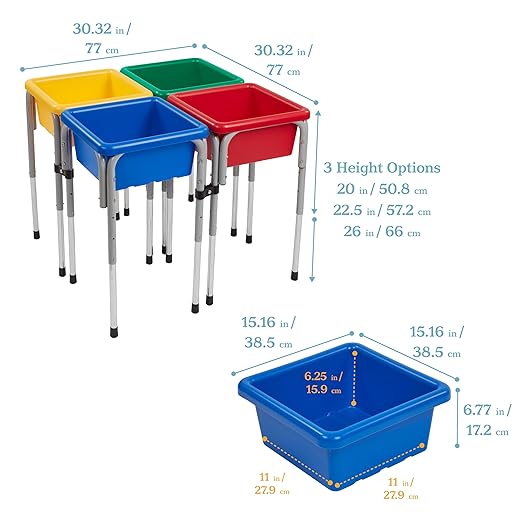 ECR4Kids 4-Station Sand and Water Adjustable Play Table, Sensory Bins, Primary