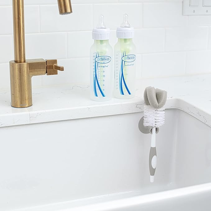 Dr. Brown's Baby Bottle Cleaning Brush with Sponge, Scrubber and Nipple Cleaner, Grey 12 Pack