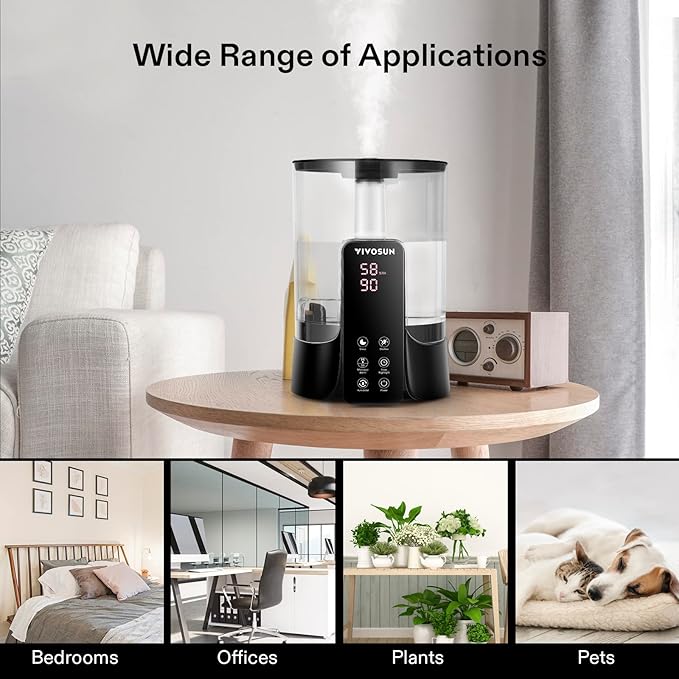 VIVOSUN 6L 2-in-1 Cool & Warm Mist Ultrasonic Humidifier with Essential Oil Box & Remote Control for Bedrooms, Offices, Plants, Dryness, and Skincare