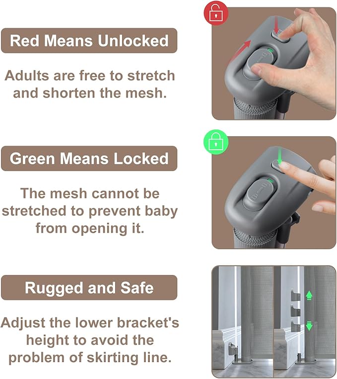 Retractable Baby Gates for Stairs, Dog Gate Indoor Extends to 55" Wide 34" Tall, Child Gates for Doorways, Stair Gate Use for Outdoor, Indoor, Hallways, Doorways, Deck, Porch(Grey)