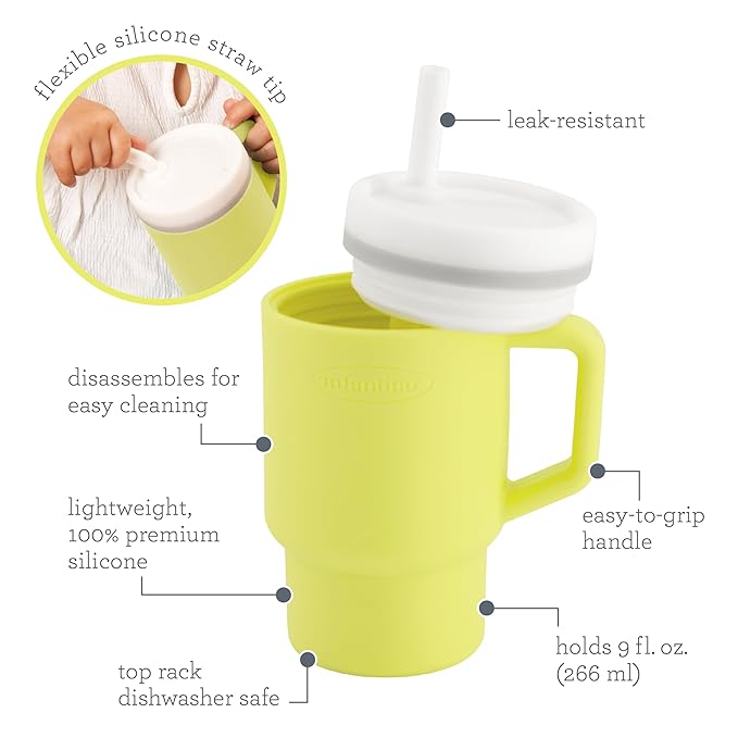 Infantino My 1st Tumbler, Silicone Sippy Cup with Straw & Handle, Spill-Resistant Baby Cup for On-the-Go, BPA-Free Transition Bottle, Citrus