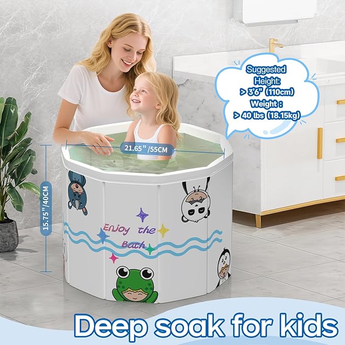 WAVYEASE New Design Portable Bath Tub for Toddlers - Foldable Deep Soak Bathtub for Kids, One-Second Setup, Easy Storage, Lightweight, Travel Essentials for 12-60 Months