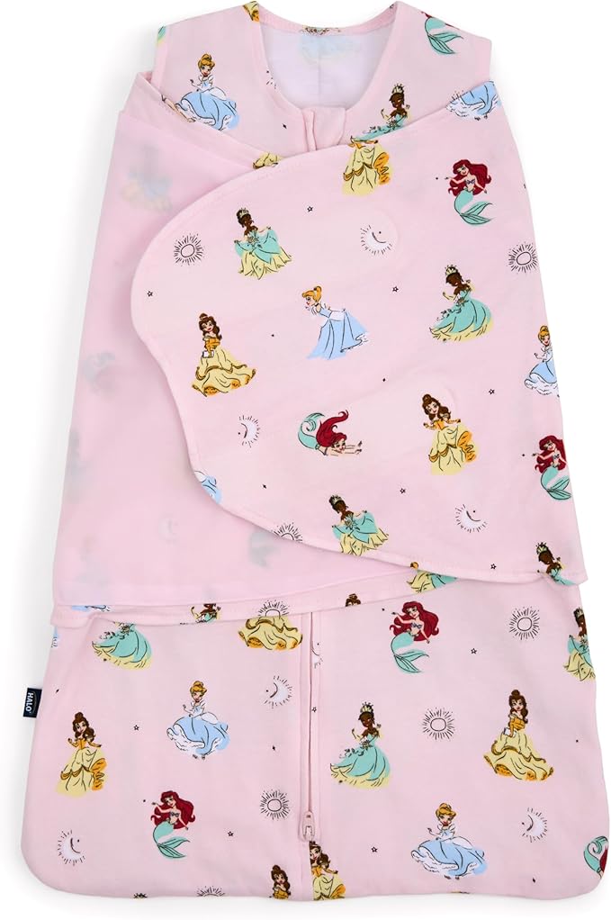 HALO Disney Baby 100% Cotton Sleepsack Swaddle, 3-Way Adjustable Wearable Blanket, TOG 1.5, Disney Princess, Small, 3-6 Months