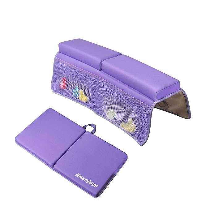Bath Kneeler and Elbow Rest Pad for Baby - Memory Foam Kneeling Mat for Tub and Bath Toy Organizer