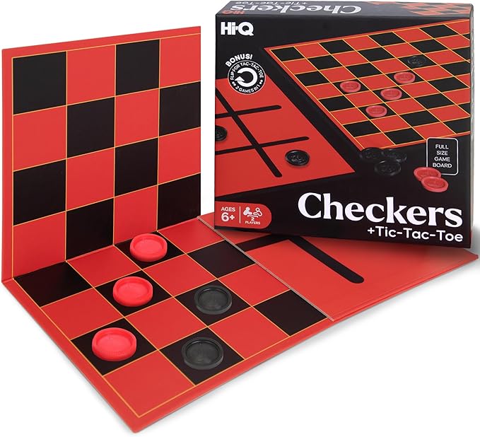HI-Q Checkers & Tic-Tac-Toe Board Game for Kids: Unleash The Fun with Interlocking Pieces & Quality Game Board with Foldable Design