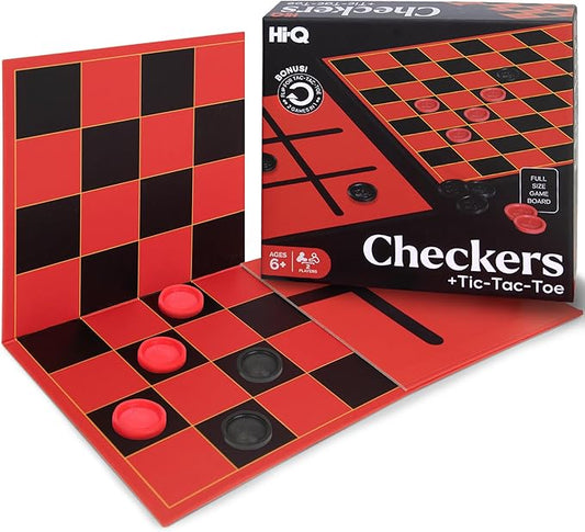 HI-Q Checkers & Tic-Tac-Toe Board Game for Kids: Unleash The Fun with Interlocking Pieces & Quality Game Board with Foldable Design