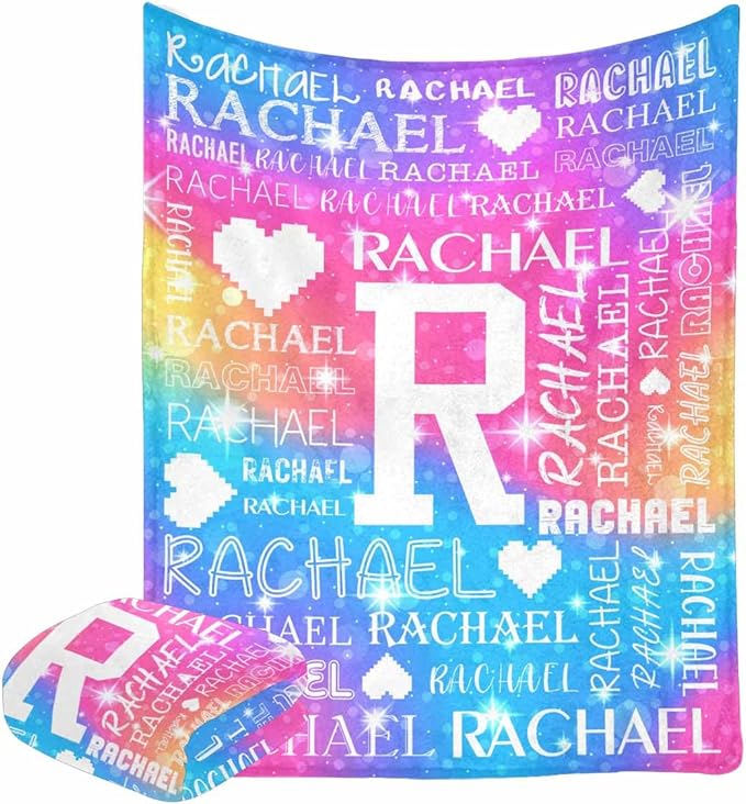 M YESCUSTOM Custom Baby Blanket with Name, Personalized Name Throw Blanket for Girls Boys Kids Customized Flannel Blanket for Men Women Valentines Day Mother's Day Christmas Newborns Color Heart