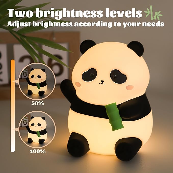Panda Night Light, Silicone Lamp – Tap-Control Dimmable, 10H High/50H Low Battery Life, Soft Light for Breastfeeding Nursery, Cute Panda Gifts for Kids Boys Girls, Bedside Desk Decor