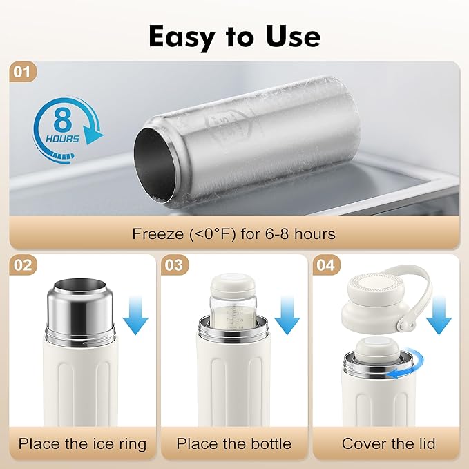 Portable Breast Milk Cooler - 19oz Breast Milk Cooler Bottle with 2pcs Baby Bottles, Breast Milk Chiller with Stainless Steel Ring Cooling for 24 Hours, Breastfeeding Essentials for Travel Outdoor