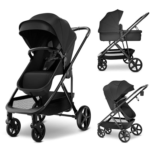MAMA & BABY Rovee 2-in-1 Baby Stroller, Convertible Infant & Toddler Stroller with Reversible Seat, Large UPF 50+ Sun Canopy, Foldable Stroller with Shock-Absorbing Wheels & Storage Basket