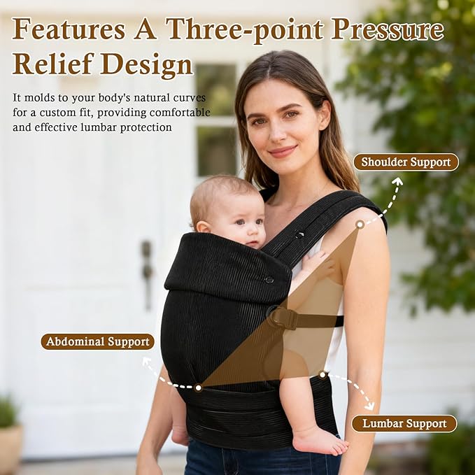 Baby Carrier Newborn to Toddler, Multifunctional Adjustable Ergonomic Backpack with Lumbar Support, All-Season Use for Moms & Dads, Front & Back Carry for 7-35 lbs(Black)