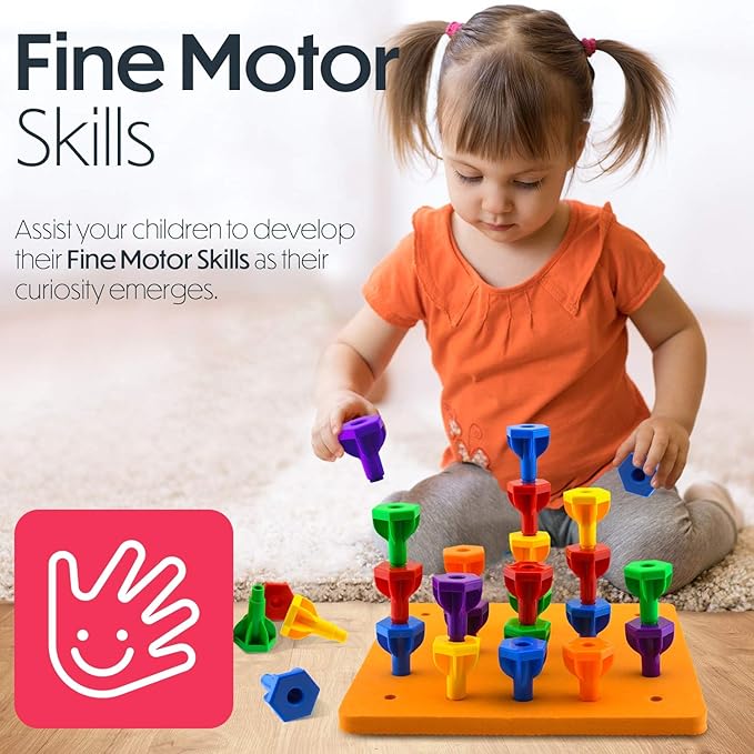 Pegs Board Game Set Jumbo Pack | 48 Pegs + 2 Boards & Storage Bag W/Handle Easy to Carry. for Motor Skills Sorting Counting Color Recognition Occupational Therapy Toddler and Preschool by Twinkle me