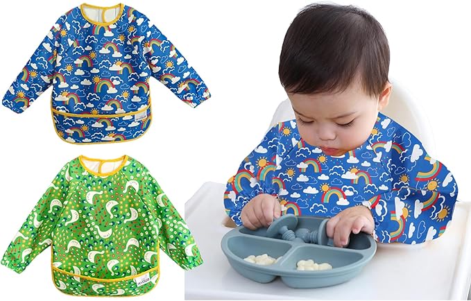 2 Pack Baby Bibs for Boy,Baby Bibs for Eating,Mess Proof Baby Bib,Full Sleeve Bib,Waterproof Bib for Toddlers