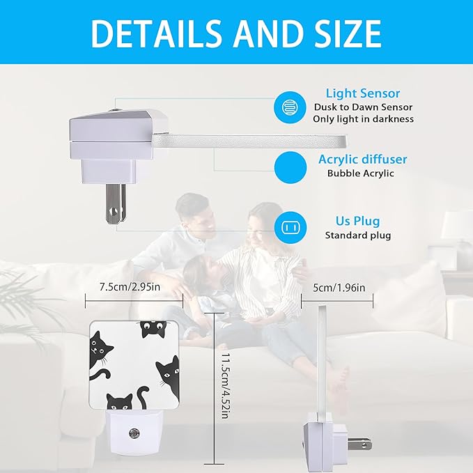 Night Lights Plug into Wall Black Cats Night Lights Dusk to Dawn Sensor Led Lamp for Women Men,Led Lights for Stairway/Hallway/Bedroom,0.5W