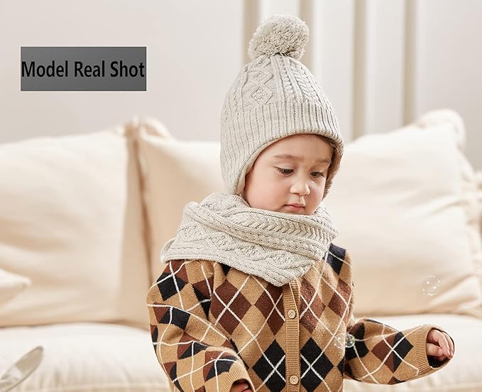 LMLALML Boys Winter Hat Earflap Knitted Beanie for Kids Warm Fleece Lined Thicken Hat for Baby