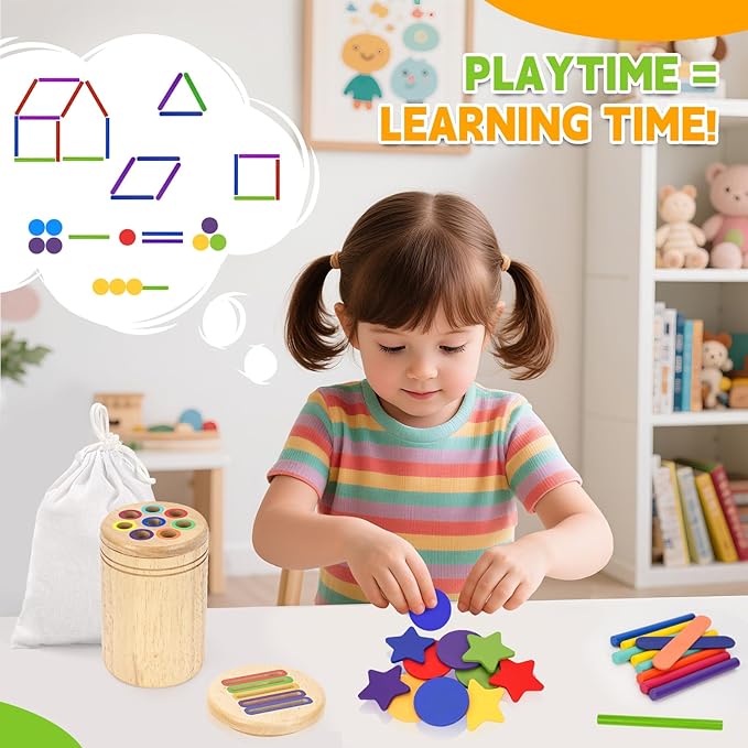 LYLIN Montessori Toys for 2 3 4 Years Old, 3 in 1 Wooden Color Sorting Toys for Toddlers, Fine Motor Skills Toys for 1-2 Years Old Sensory Development Educational Toy Girls Boys Birthday Gifts
